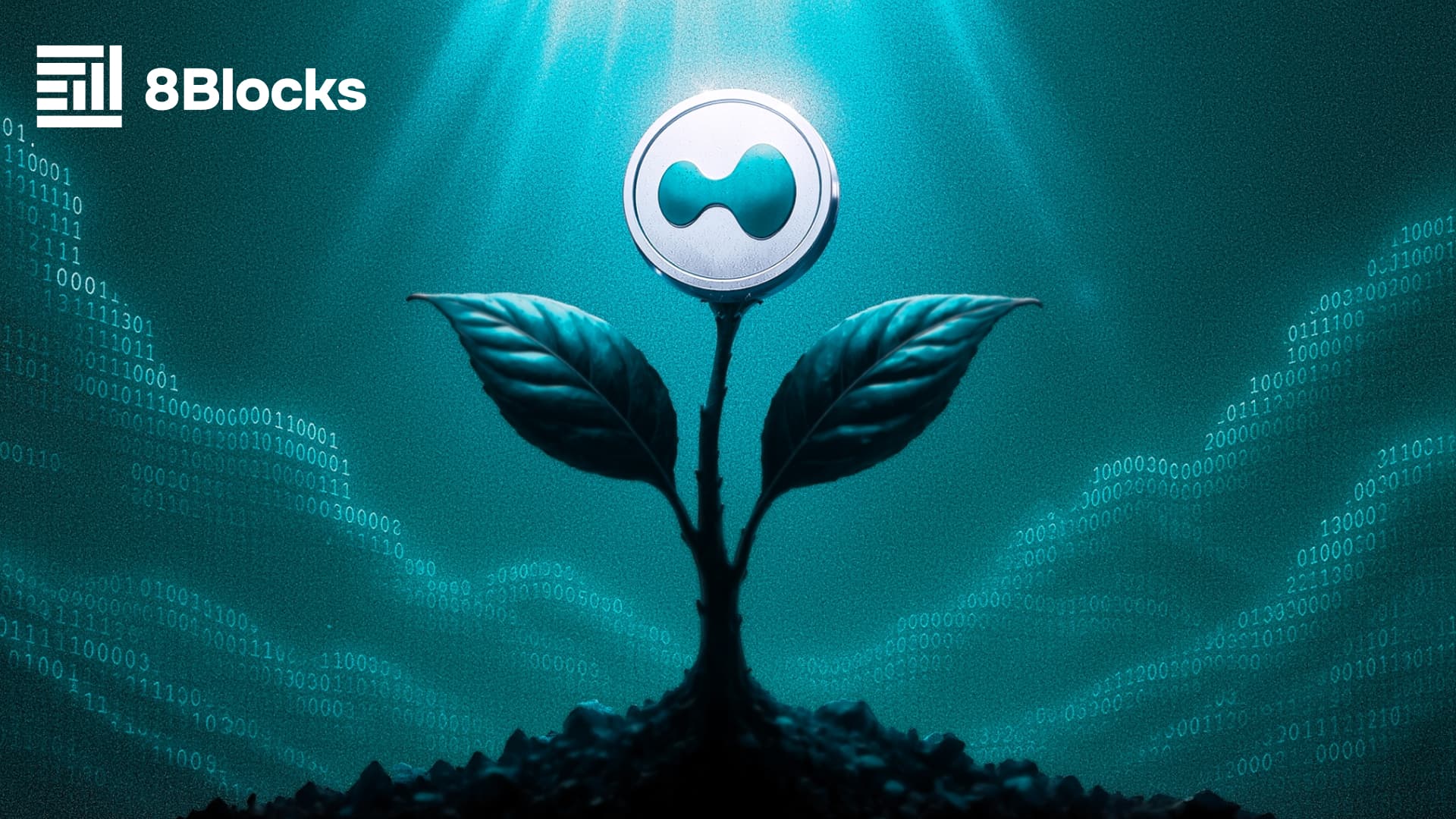 Illustration of token economy growth with a crypto token sprouting from a plant, representing sustainable tokenomics and Web3 strategy