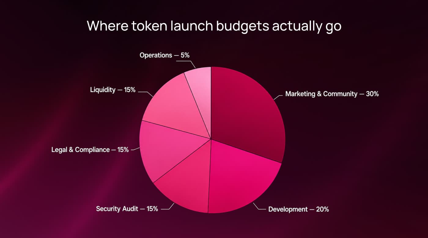 Pie chart of where token launch budgets actually go