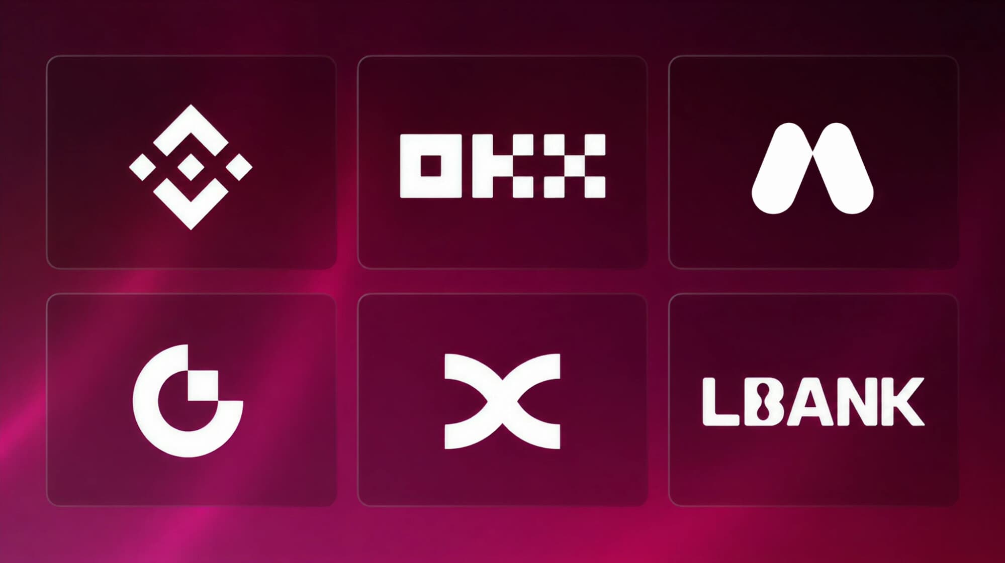 Logos of the six centralized exchanges analyzed in the 8Blocks study: Binance, OKX, MEXC, Gate.io, BingX, and LBank